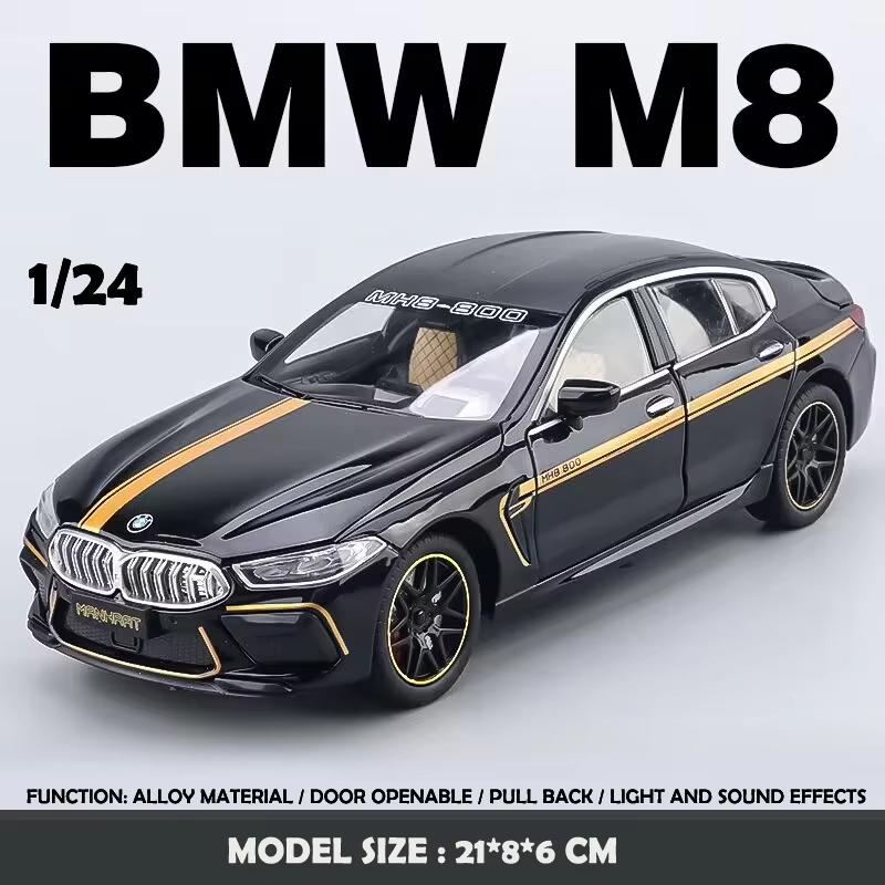 2024 Новая Симуляция 1:24 BMW M8 Supercar Модель легкосплавного автомобиля Звук и свет Инерционный механизм Литые детские игрушки Коллекционные предметы Подарок на день рождения