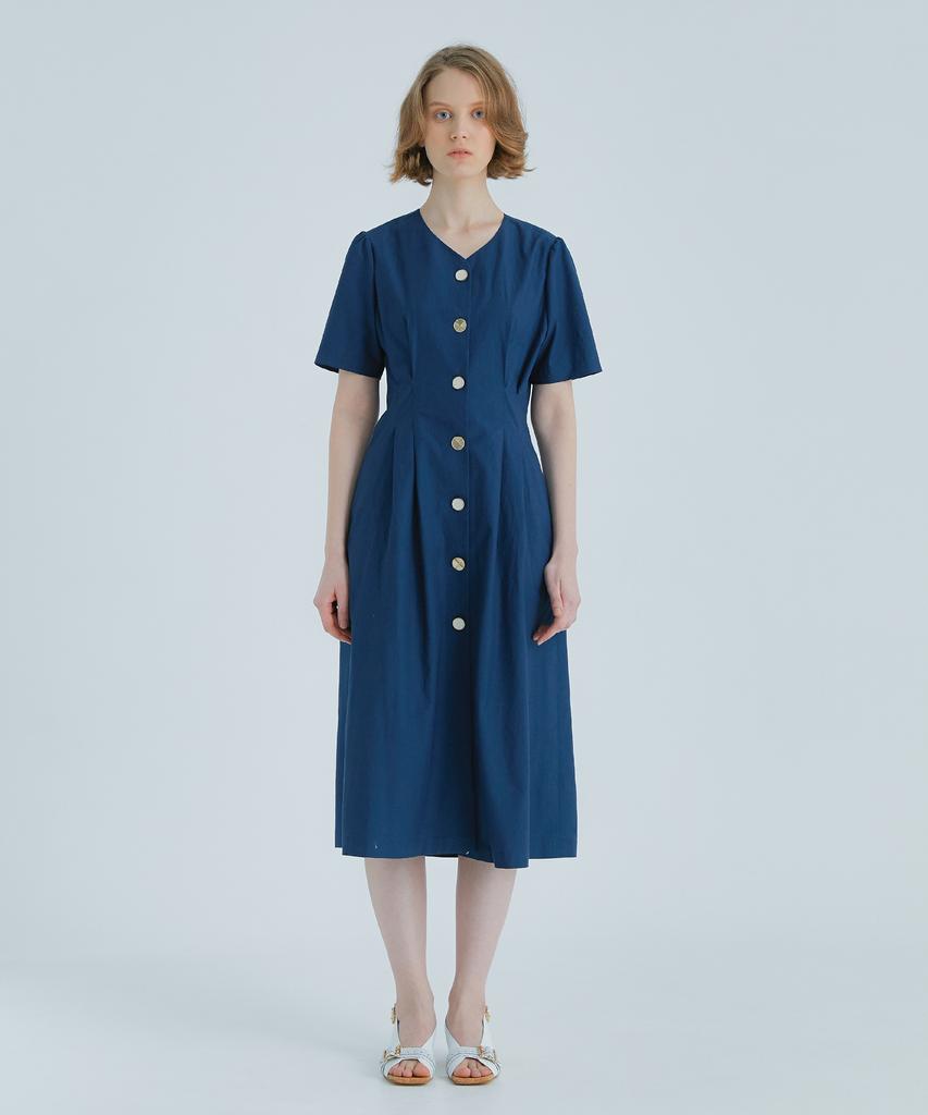 Modern Able Button-Point Long Dress - Navy