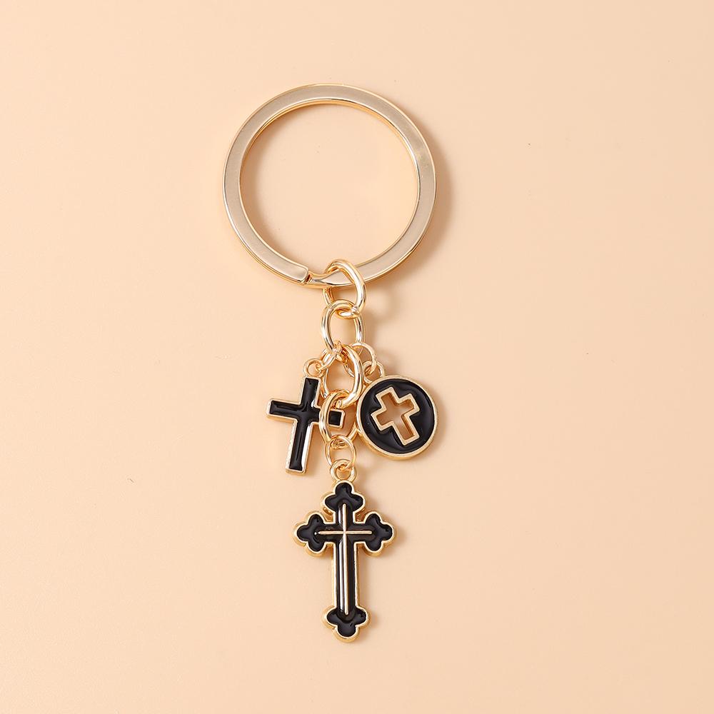 Fashion Gothic Black Cross Keychain Handmade Beaded Key Ring Pendant for Women Girls Handbag Decor DIY Key Chain Jewelry Gift