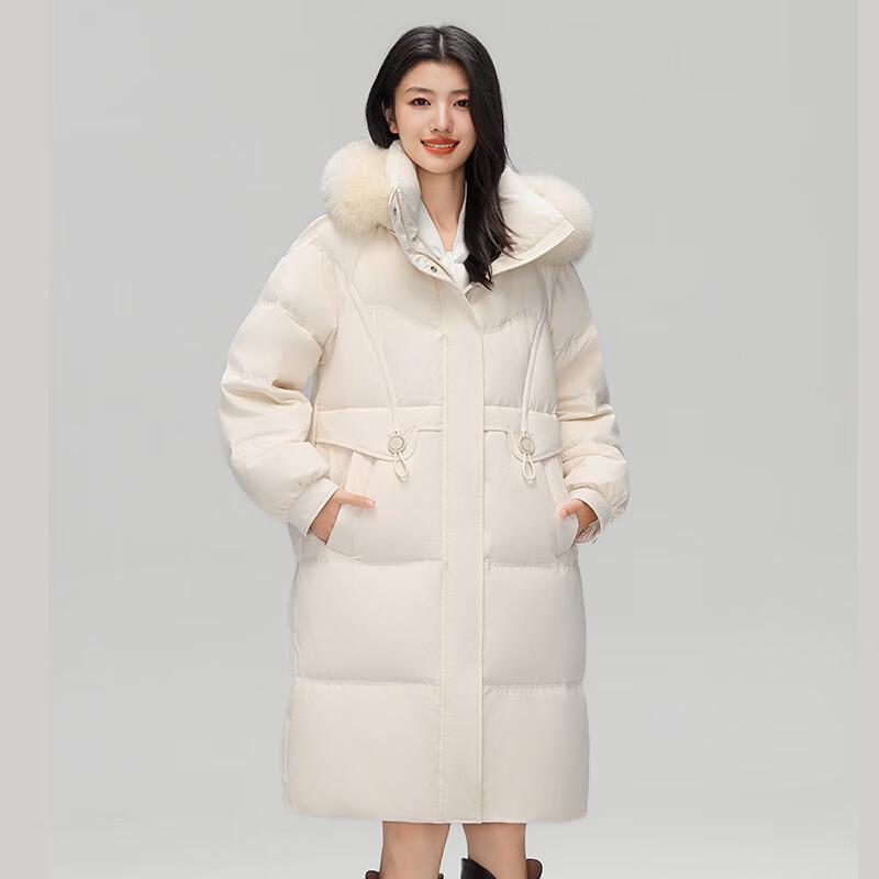 Women's Mid-Length Thick Hooded Down Jacket with Fox Fur Collar