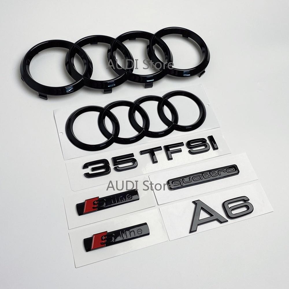 B A6 After 2019 4-Ring logo ABS Black Car Hood Front Bonnet Grill Rear Trunk Emblem Badge Sticker A6 50TFSI Quarrto Emblem