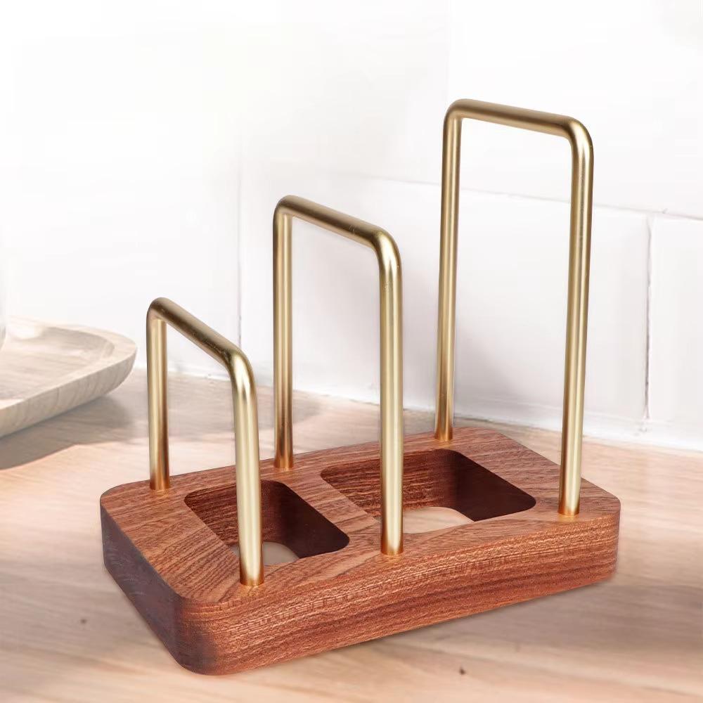 Stable Cutting Board Storage Rack Wood Base Wood Metal Cookware Holder Pots Pan Lids Rack  Kitchen