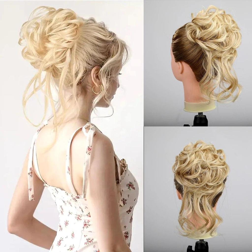 ALAN EATON Зажим для когтей, грязная булочка для женщин, синтетический волнистый вьющийся хвостик, шиньон для повседневной носки, многоцветный вариант, 10 дюймов