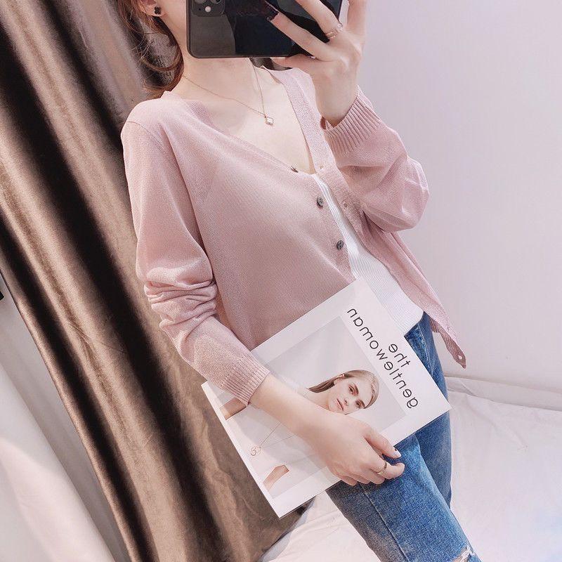 Женский тонкий вязаный кардиган Ice Silk, летняя куртка с длинными рукавами и солнцезащитным кремом, рубашка с кондиционером, однотонный маленький топ