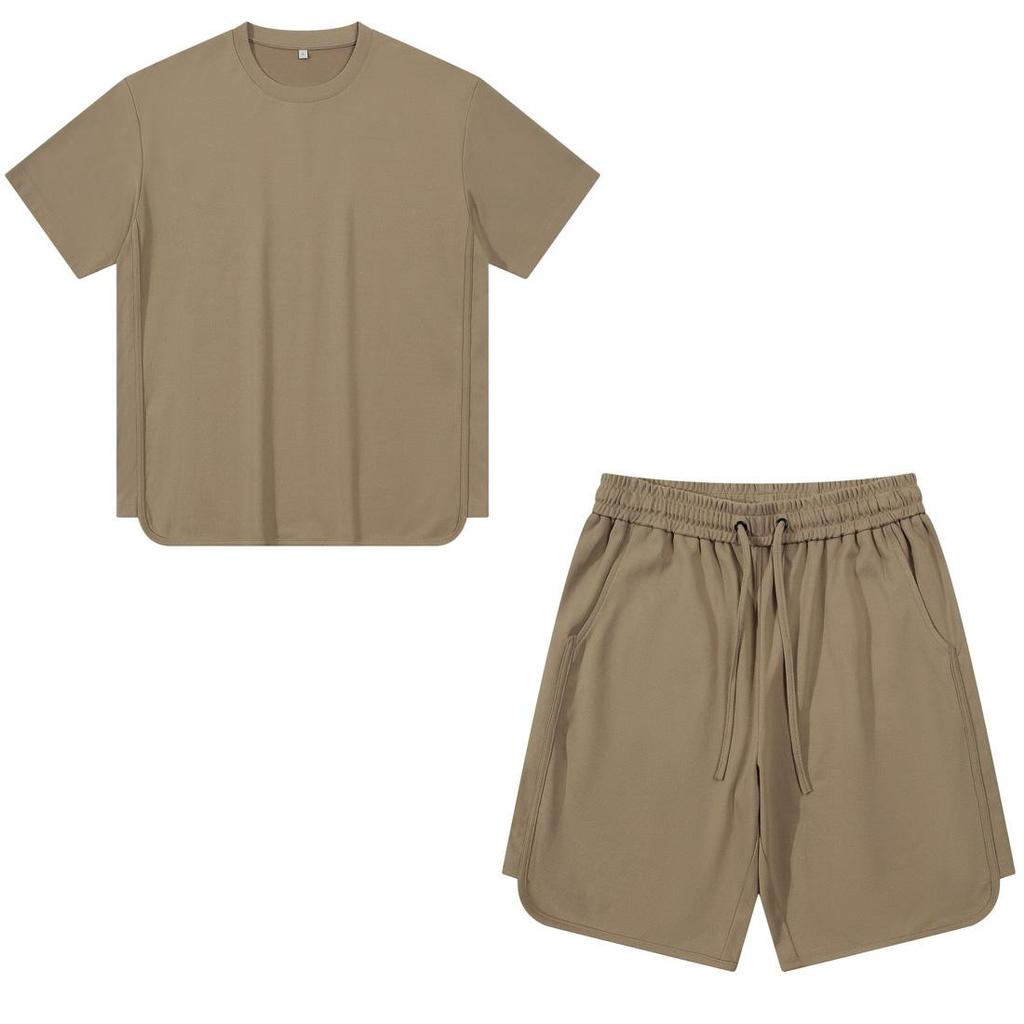 Мужской комплект из двух предметов: верх-нижний, хлопок, полиэстер, футболка с короткими рукавами, четверть брюки на шнурке, однотонные свободные рубашки и шорты, повседневная спортивная одежда