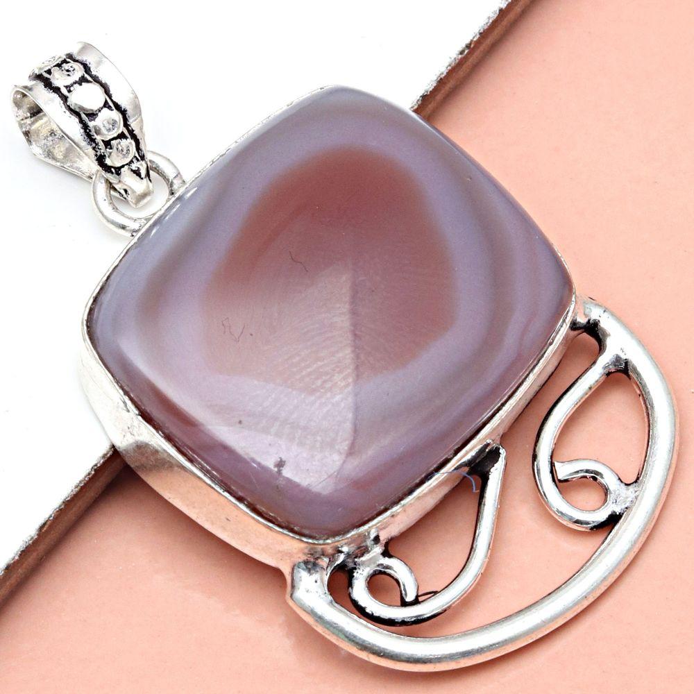 Pendant Banded Agate Gemstone Gift For Her Silver Jewelry 1.75"