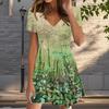 Summer Fashion Women's V Neck Short Sleeve Quiet Forest Printed  Dress Sex Short Skirt Dresses