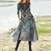 Women's Fashion Casual Printed Round Neck Pullover Slim Fitting Long Sleeve Dress