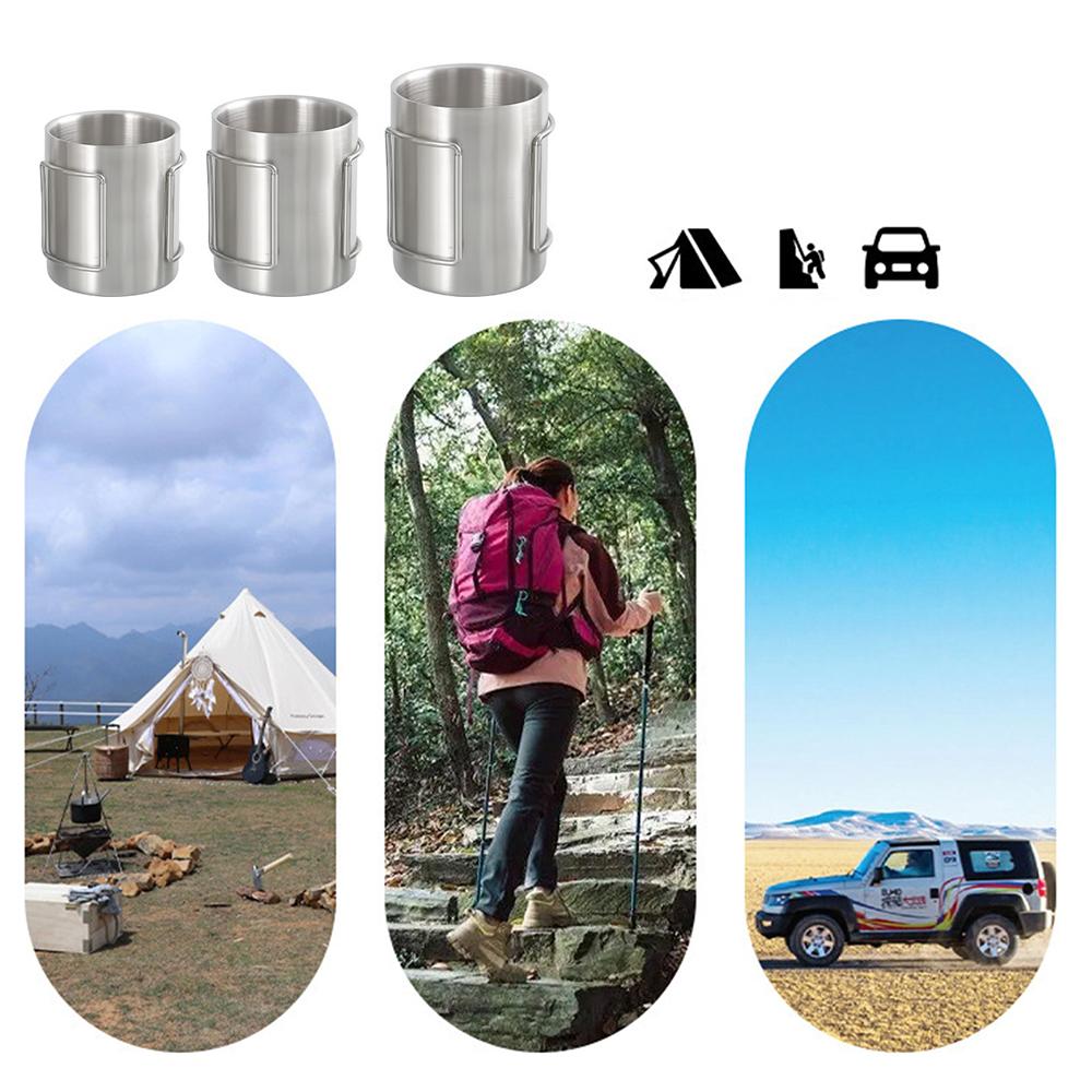 Camping Cup 200ml/300ml/400ml Stainless Steel Water Cup Tea Cup Coffee Mug with Foldable Handles