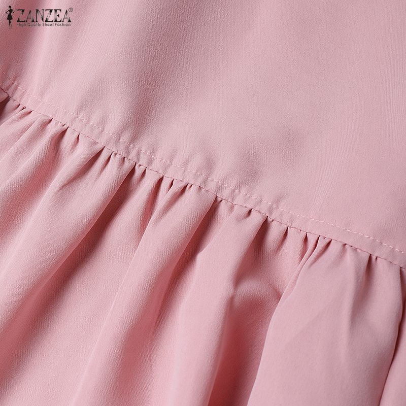 ZANZEA Женское повседневное платье с отложным воротником, свободное, летнее, с коротким рукавом