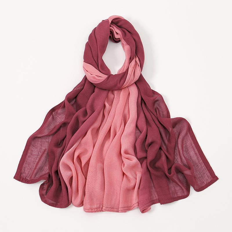 Ombre Modal Fabric Hijab Scarf Double Stitches Edge Cotton Viscose Muslim Women Scarf Soft Lightweight Shawl Rayon Scarf Hijab