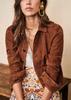 AL KHALID New Handmade Stylish Genuine Soft Brown Suede Leather Shirt for Women Casual