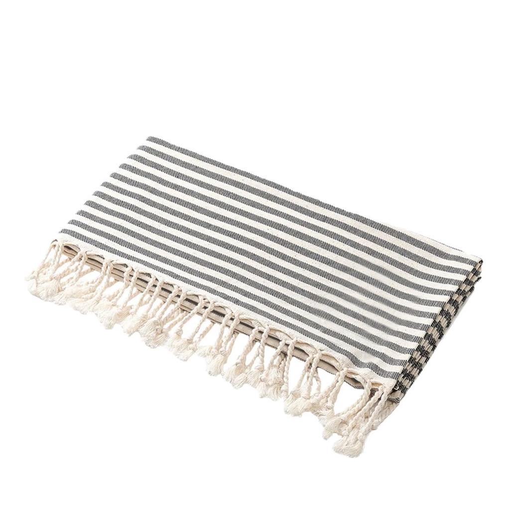 High Quality Custom Cotton Tassel Turkish Hammam Stripe Fouta Beach Towels Bag Printed Summer Use for Bath or Swim