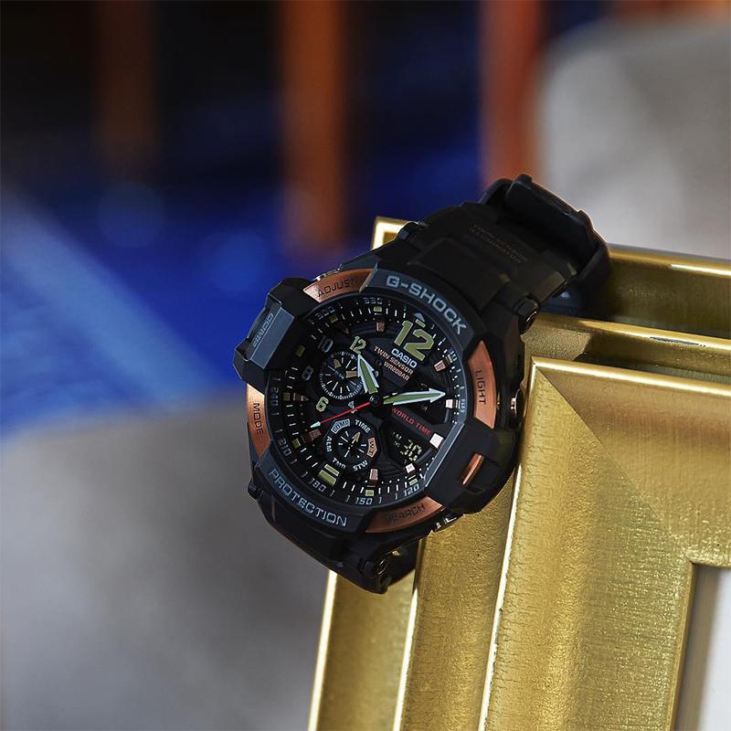 Casio G-SHOCK series aviation series fashionable classic compass function waterproof and shockproof luminous quartz movement resin strap GA-1100RG-1A