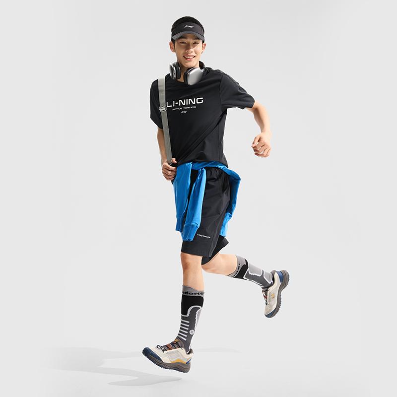 Li Ning Cool Tea T Quick Dry Casual Top Logo Letter Print Round Neck Knitted Sports Short Sleeve T-Shirt Men Tops Black ATSU589-1