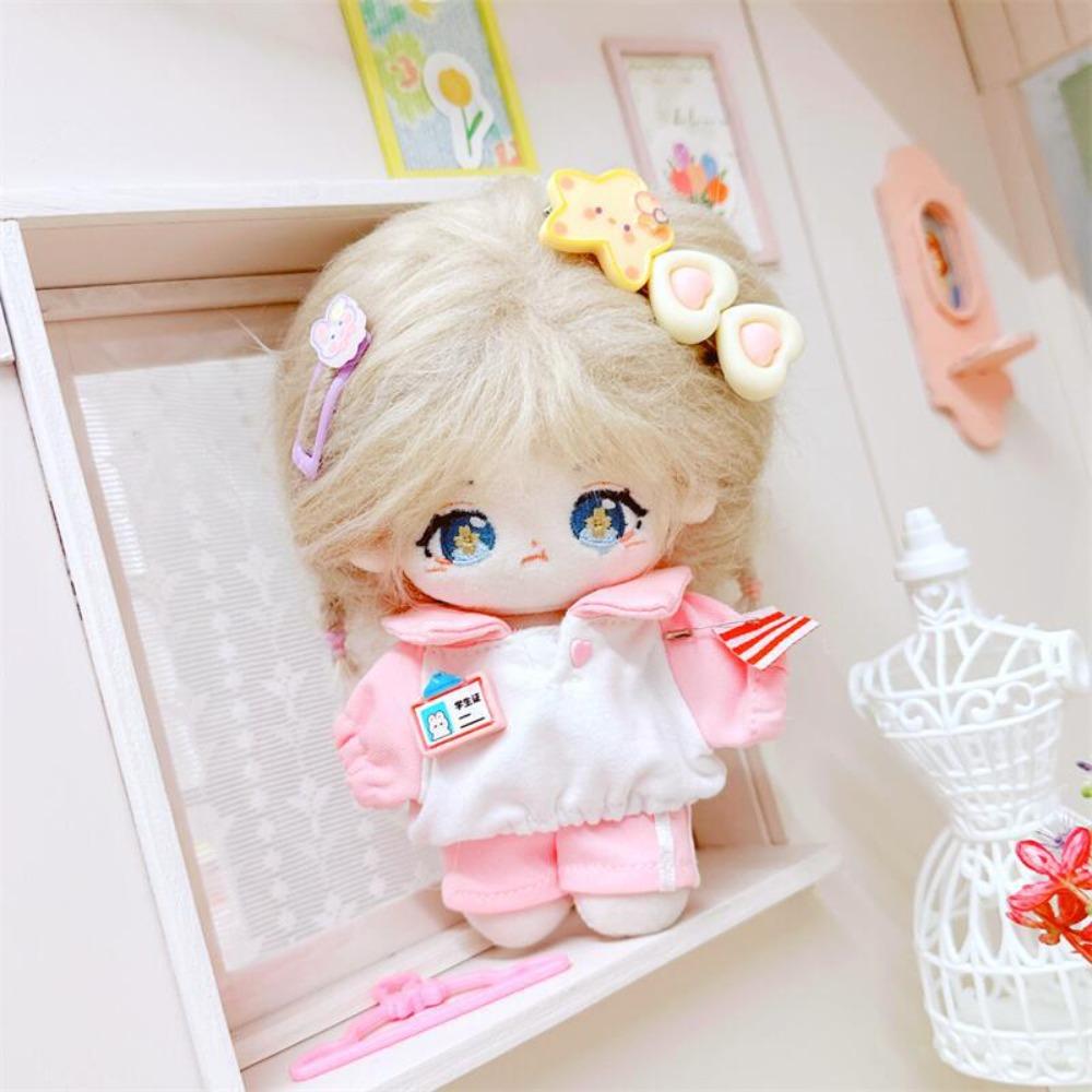 Plush Stuffed 10CM Doll Clothes Hoodies No Attributes Dolls Clothes Pink T-shirt Pants Set  Kids
