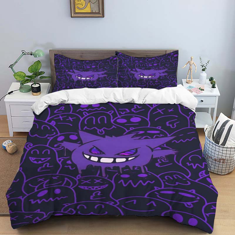 New 2026 Gengar-themed Duvet and Pillowcases – Suitable for Single, Double, King, and Queen Beds.
