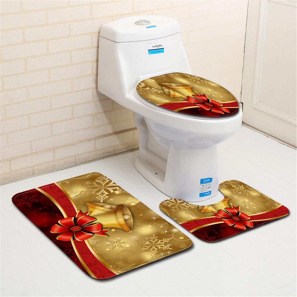 Праздничное Рождественское украшение для крышки унитаза, Набор для декора ванной комнаты/3 предмета, Праздничная накладка на унитаз, Подушка и коврик для ног