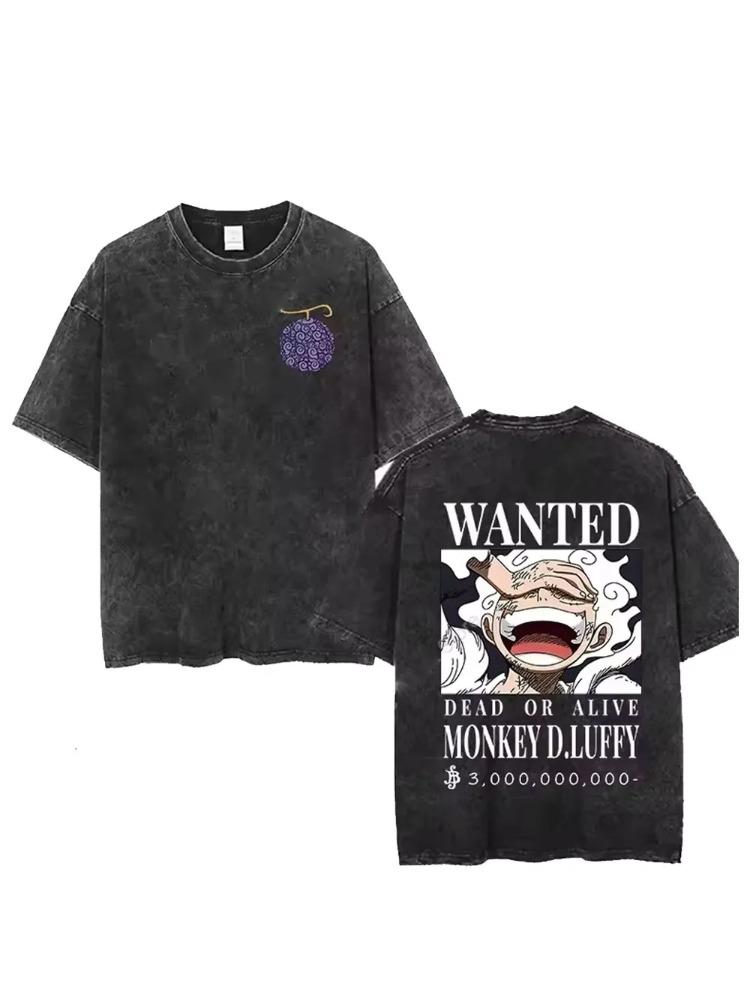 One Piece anime Summer New washed unisex Tshirt Fifth gear Luffy trend pattern Harajuku Loose shortsleeved YK shirt