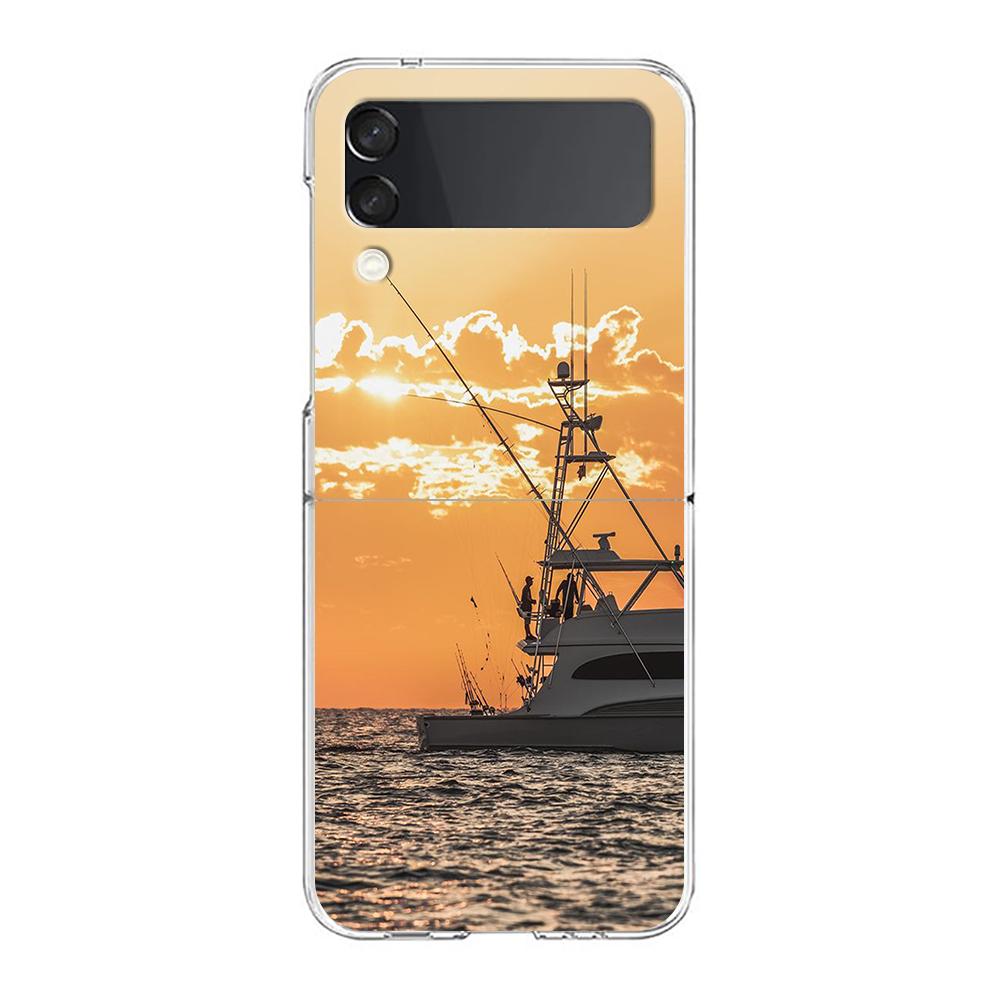 fishing Phone Case For Samsung Galaxy Z Flip 3 4 5 Hard Folding Clear PC Bumper For Samsung Z Flip 6 Back Cover