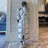 Winter Korean Loose Shiny Silver Down Cotton Jacket For Women Long Coat Oversized Parkas Outwear