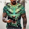 Мужская футболка с драконом, модная футболка с 3D принтом, с животным узором, с короткими рукавами, уличная одежда большого размера, футболки, летние повседневные мужские топы