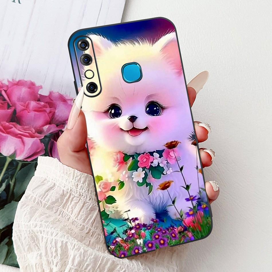 For Infinix Hot 8 Phone Case Hot 8 Lite Hot8 X650 X650C X650B X650D Elegant Floral Cat Pattern Black Silicone Soft TPU Cases