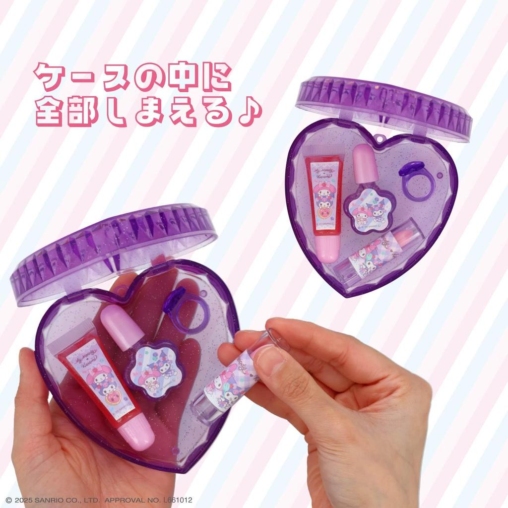 SHOBIDO Sanrio Набор косметики в форме сердца для губ и ногтей с персонажами Sanrio Мелоди Кидс, Кэр, (Мой и Куроми)