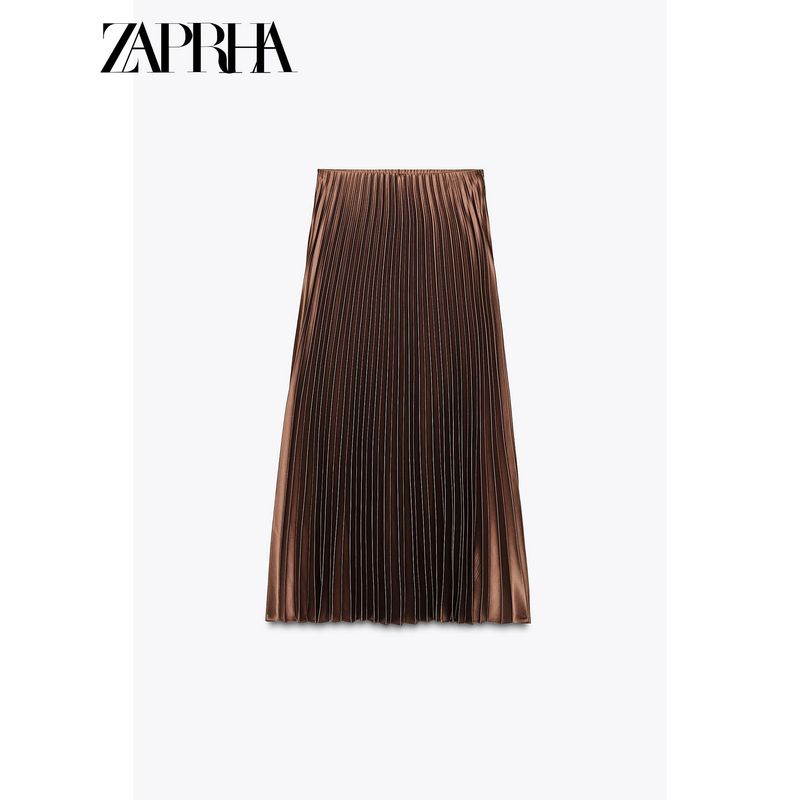 Zaprha 2025 New Arrival Silk Satin Texture Midi Skirt Pleated Dress Height Slim Looking All-Match Tutu 3067401
