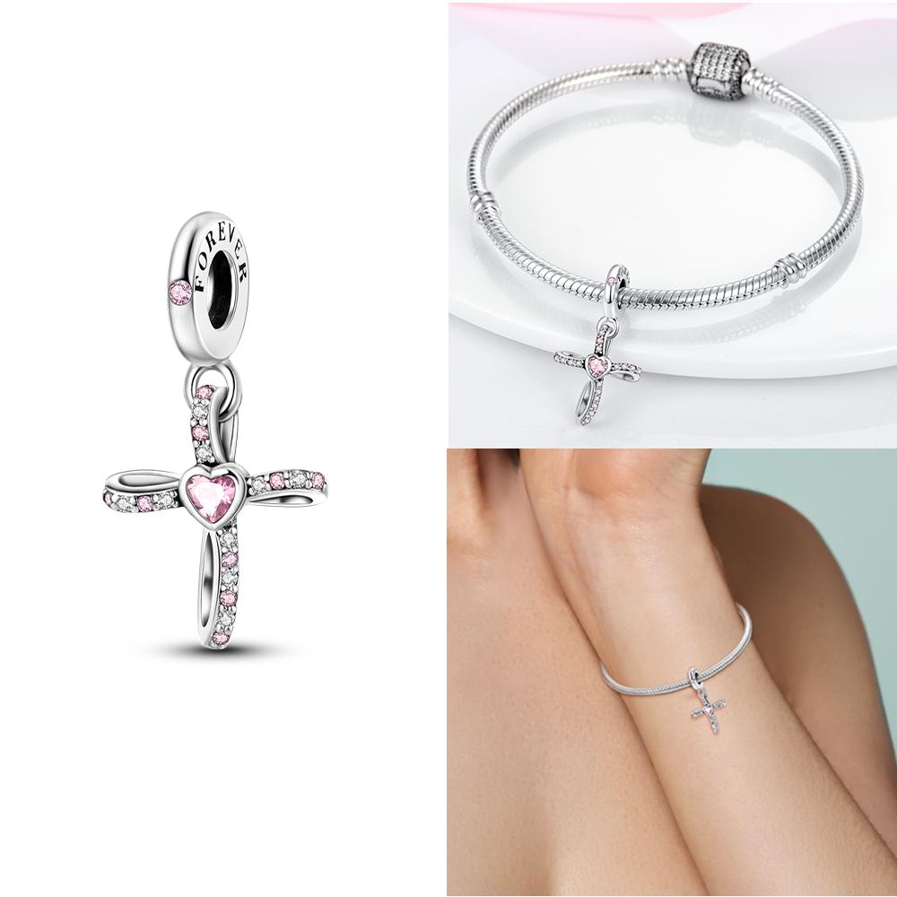 Copper Pendant Pink Ballet Girl Bow Charms Beads Fit Original Bracelet Necklace Jewelry Making For Women Diy