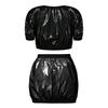 Women Waterproof Glossy Vinyl Short Sleeve Crop Top Plastic Miniskirt Swimwear Cover Up Special Needs Clothing