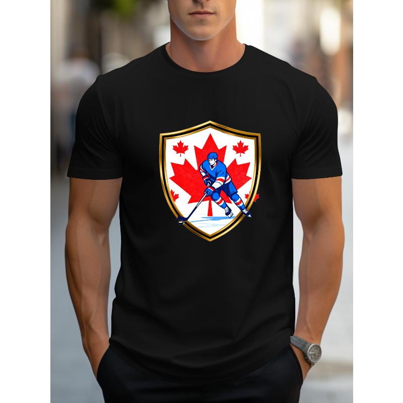Футболка с хоккейным принтом, короткий рукав, полиэстер, круглый вырез, устойчивая к складкам, простая в уходе, повседневный топ