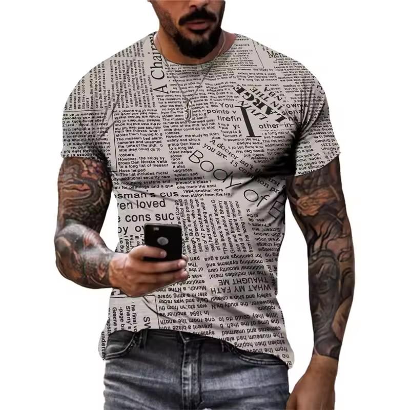 Summer Retro Old Newspapers Graphic T Shirts Men Fashion Vintage Casual Personality Tees 3D Print Trend O-neck Short Sleeve Tops