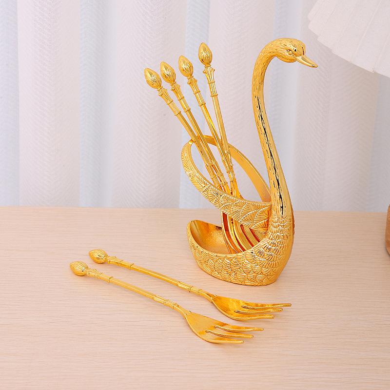 Gold/silver Retro Coffee Spoon Fruit 6 Spoons Set Cute Cygnus Shape Home Decoration Swan Dessert Spoon Tableware Kitchen Tool