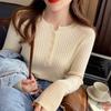 Осенний длинный рукав облегающий вязаный свитер женский зимний новый базовый пуловер женские свитера топы элегантные пуговицы круглый вырез женские вязаные джемперы 25858