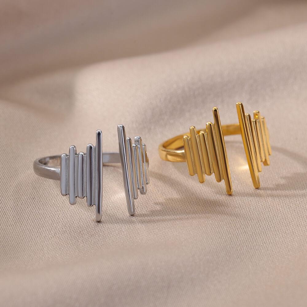 Европейско-американское геометрическое кольцо из нержавеющей стали с листиком - позолота 18 карат, регулируемое для мужчин и женщин