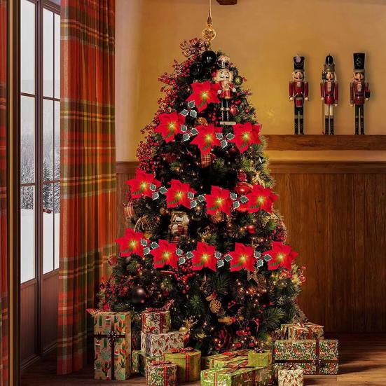 2M 10LED Рождественская гирлянда Световое украшение Светящаяся гирлянда Искусственный цветок Пуансеттия Праздник Рождественская елка Настенная лестница Подвесной венок Орнамент