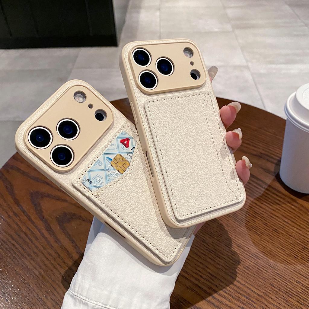 For iPhone 17 Pro Max Case Solid Color PU Leather TPU Card Holder Phone Cover