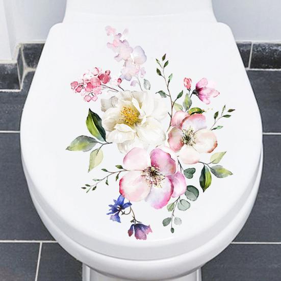 Toilet Lid Sticker Strong Stickiness PVC Waterproof Easy-peel Flower Theme Toilet Seat Decal