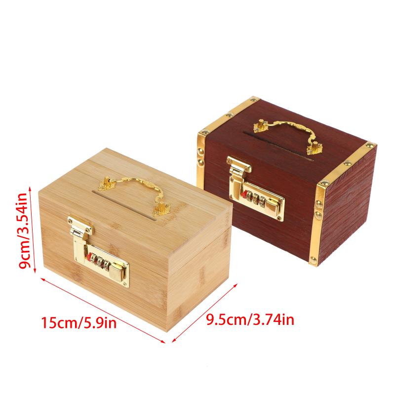 Wooden Combination Lock Piggy Bank Secure Box for Kids Savings Portable Treasure Storage Box with 3 Digit Lock for Home Gift