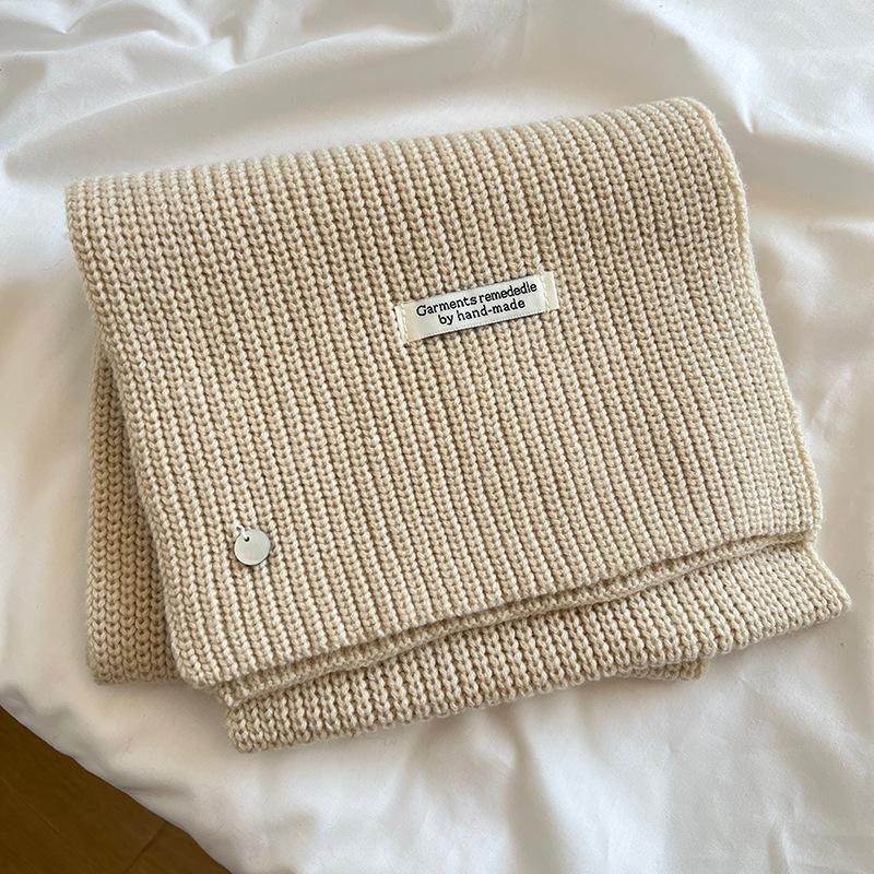 Korean Sheep Wool Knitted Wool Scarf for Women In Autumn and Winter White and Thick Warm and Solid Color Scarf for Couples with A Sense of Atmosphere
