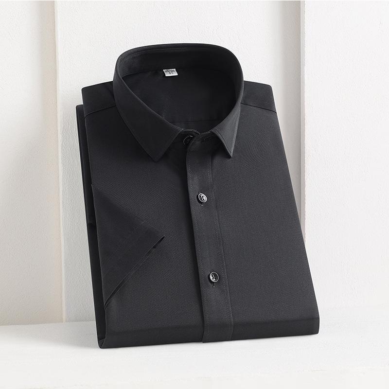 Men's Summer 100% Cotton T-shirt Solid Turn Down Collar Top Business Professional Short Sleeve Shirt