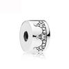 New 925 Silver Round Flower Pattern Sparkling Pink Heart-shaped Clip Charm Bead Fit for Bracelet DIY Women's Jewelry