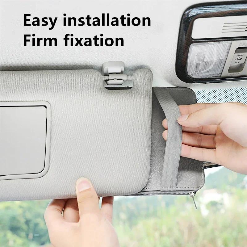Car Sun Visor Bill Pen Business Card Holder Storage Box Sunglasses Clip Cards Holder Portable Ticket Card Stowing Tidying Pocket