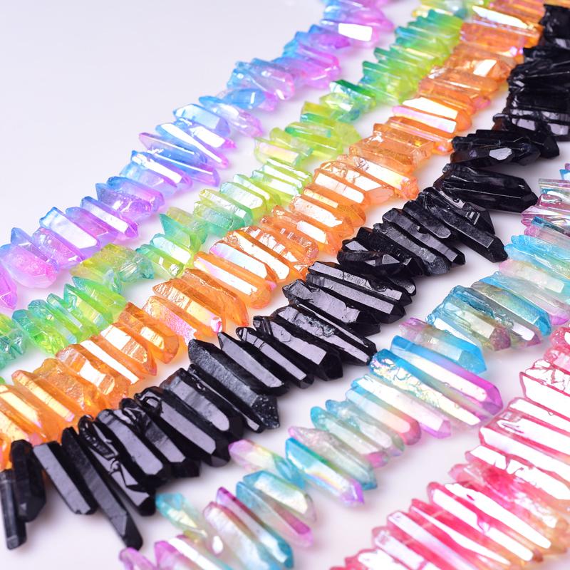 Colorful Drilled Aura Quartz Crystal Raw Points for Pendants