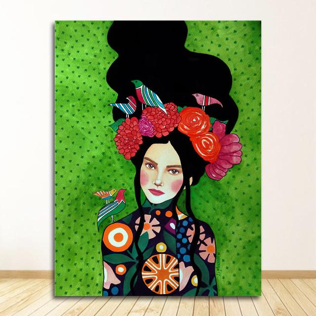 Настенные панно Cuadros для гостиной, винтажные без рамы, абстрактные красочные девушки, настенная живопись на холсте, плакат на скандинавскую тему, цветочные волосы