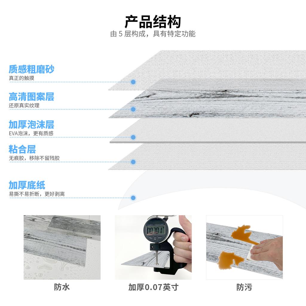 Wood Grain Matte Pe Foam Wall Sticker Self-Adhesive Anti-Collision Waterproof Thickened Wallpaper American Stone Pattern Wall Decoration