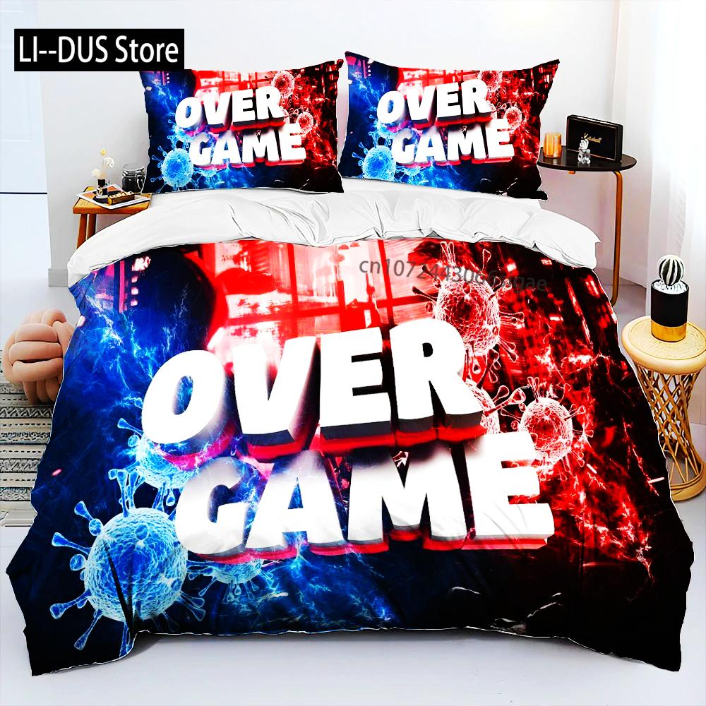 Мультяшный пододеяльник с принтом "Игрок Game Over", комплект постельного белья, пододеяльник, комплект для кровати, стеганое одеяло, наволочка, комплект постельного белья размера King Queen, для взрослых, мальчиков