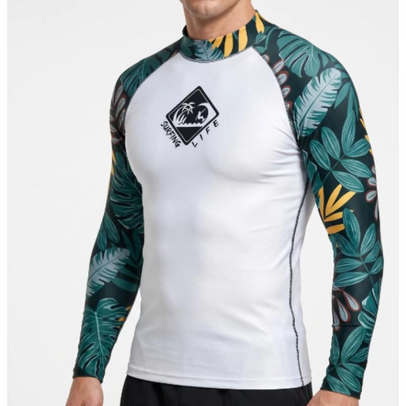 Mens Long Sleeve Rash Guard Surfing Suit Quick Dry UV Protection Swimwear Compression Fit