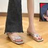 French Evening Slippers Outer Women's Shoes Summer 2025 New Thick Heel Square Toe Silver Sandals